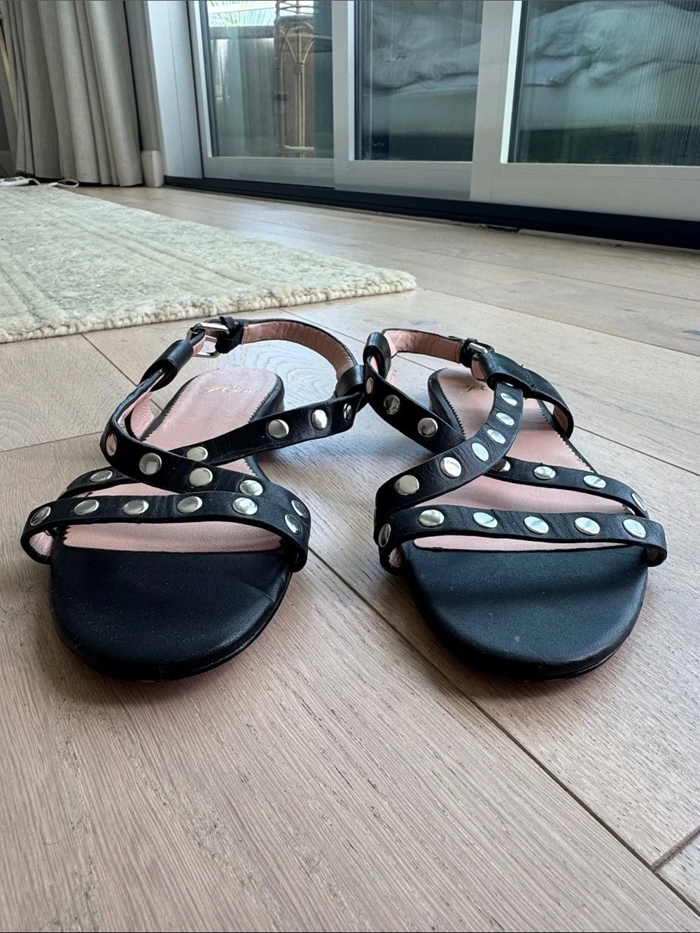 J. Crew Black Studded Strappy Flat Sandals